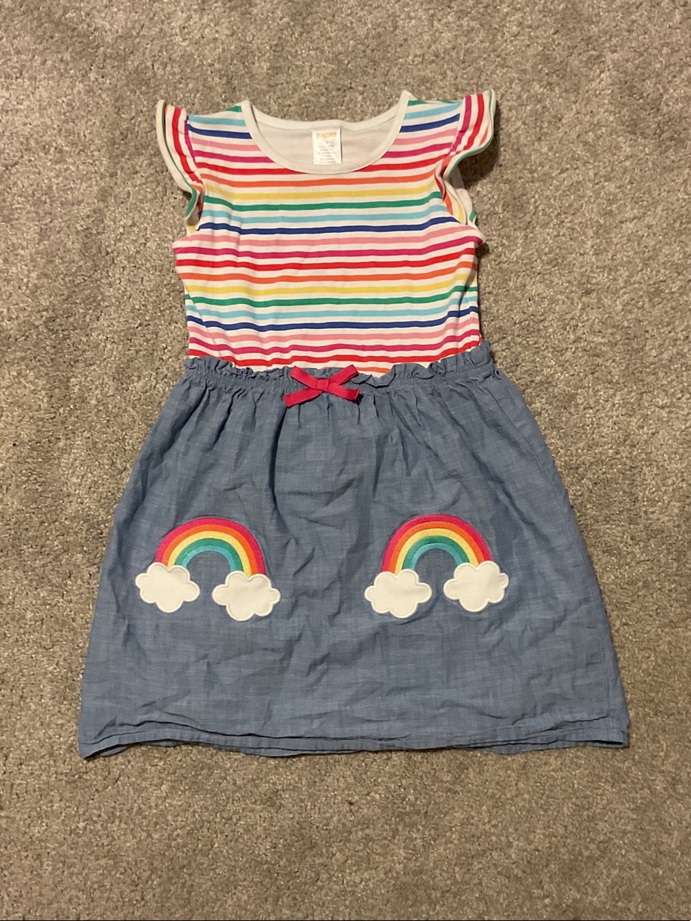 Gymboree Rainbow Stripe Top with Chambray Skirt and Rainbow Patches